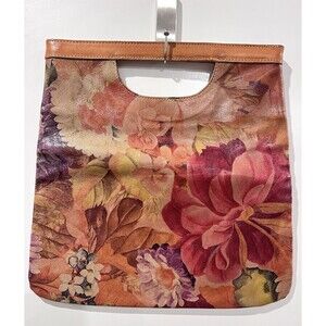 Maurizio Taiuti Tropical Floral Italian Leather Folding Clutch Tote Handbag
